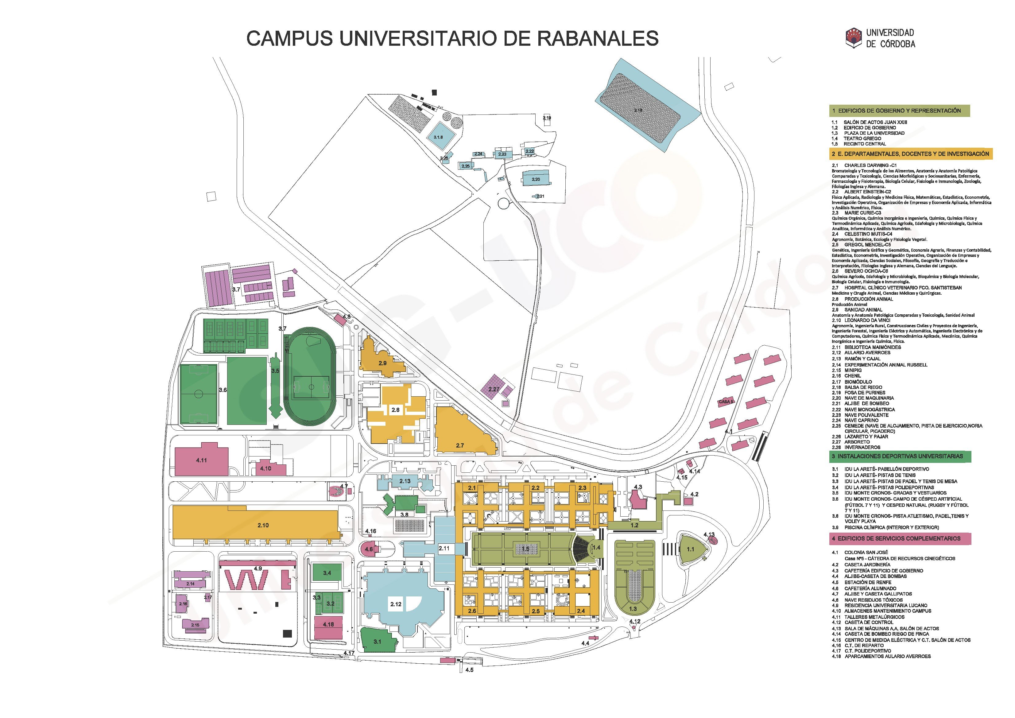 Campus de Rabanales 2022 con leyenda Departamentos