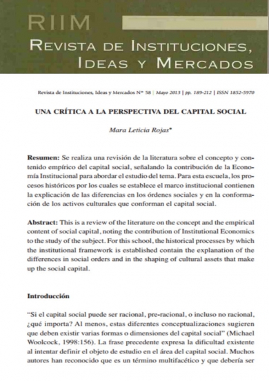 Una crítica a la perspectiva del ‘capital social’