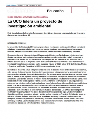 La UCO lidera un proyecto de investigación ambiental - Diario Córdoba