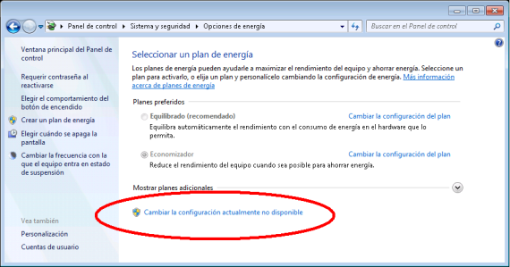 Configuración De Ahorro De Energía En Windows 7 8099