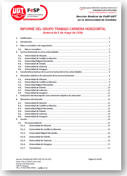 INFORME DEL GRUPO TRABAJO CARRERA HORIZONTAL