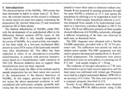 Effect of Crystallinity in the Thermal Behaviour of Nichel Hydroxide. Journal of Materials Science. 21 (1986) 3668-3672