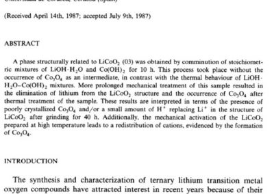 Mechanochemical Preparation and Degradation of LiCoO2. Reactivity of Solids 4 (1987) 163-171.