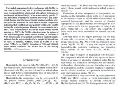 Synthesis and Characterization of New Hydrotalcite-like Compounds Containing Ni(II) and Mn(III) in the Hydroxide Layers and of Their Calcination Products. Journal of Solid State Chemistry 124, 205–213 (1996).