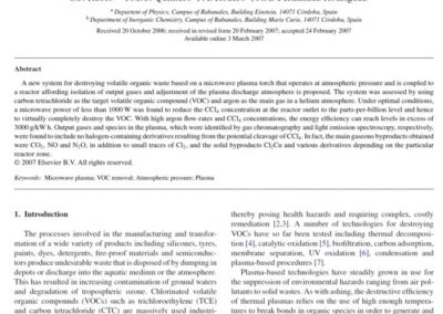 Assessment of a new carbon tetrachloride destruction system based on a microwave plasma torch operating at atmospheric pressure. Journal of Hazardous Materials 148 (2007) 419–427.