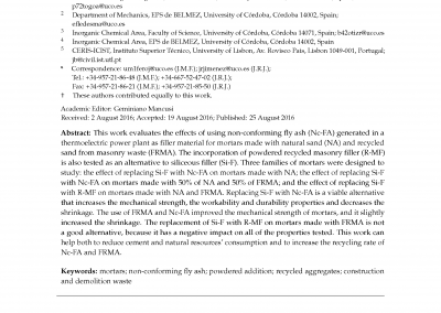 Combined Effects of Non-Conforming Fly Ash and Recycled Masonry Aggregates on Mortar Properties. Materials 2016, 9, 729