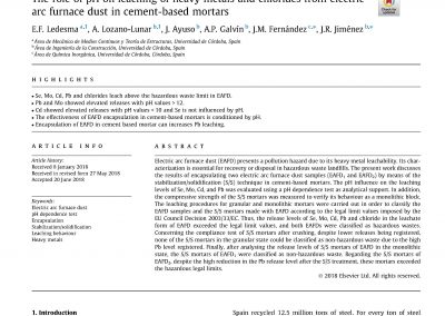 The role of pH on leaching of heavy metals and chlorides from electric arc furnace dust in cement-based mortars. Construction and Building Materials 183 (2018) 365–375