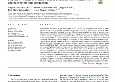 Safe use of electric arc furnace dust as secondary raw material in selfcompacting mortars production. Journal of Cleaner Production 211 (2019) 1375-1388