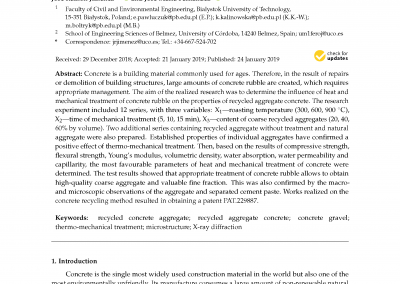 The Inﬂuence of Heat and Mechanical Treatment of Concrete Rubble on the Properties of Recycled Aggregate Concrete. Materials 2019, 12, 0367