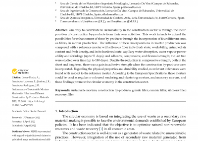 Performance of Sustainable Mortars Made with Filler from Different Construction By-Products.  Materials 2022, 15, 2636