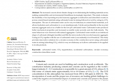 Use of Carbonated Water as Kneading in Mortars Made with Recycled Aggregates. Materials 2022, 15, 4876