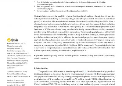 The Effect of Acanthocardia tuberculata Shell Powder as Filler on the Performance of Self-Compacting Mortar. Materials 2023, 16, 1734.