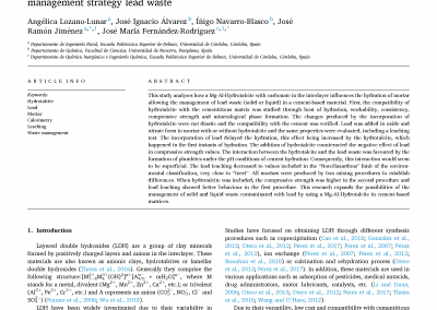 Optimisation of mortar with Mg-Al-Hydrotalcite as sustainable management strategy lead waste. Applied Clay Science 212 (2021) 106218