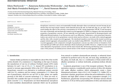 Geopolymer concrete with treated recycled aggregates: Macro and microstructural behavior.  Journal of Building Engineering 44 (2021) 103317