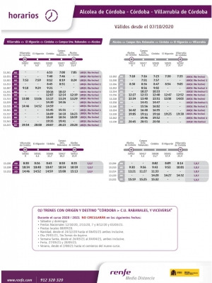 Nuevos horarios del servicio de trenes de cercanías a Rabanales