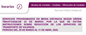 Nuevos horarios del servicio de trenes de cercanías Alcolea-Córdoba-Villarubia