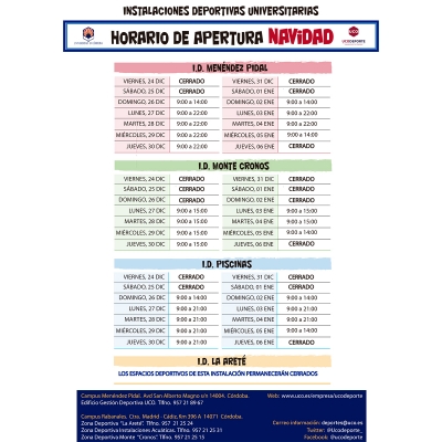 Horario especial de Navidad de las instalaciones deportivas de la UCO