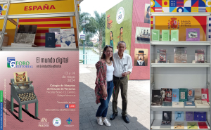 La directora de UCOPress, Elisa Borsari, junto al director de la Editorial Universidad Veracruzana, don Agustín del Moral Tejada, en la Feria.