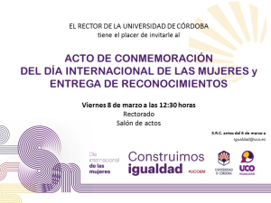 Invitación al acto central del 8M en el Rectorado.