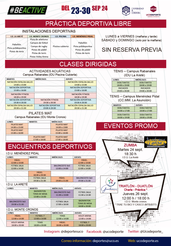 Calendario de las actividades de la Semana Europea del Deporte en la UCO.