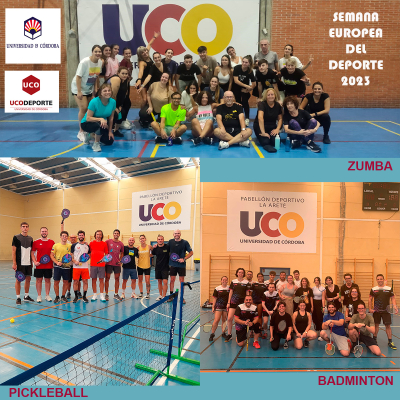 Grupos de zumba, pickleball y bádminton participantes en las actividades.