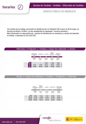 Horarios de los servicios mínimos de Renfe previstos para la huelga de trenes del viernes 28 de mayo