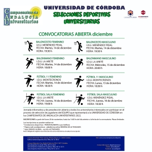 Abiertas las primeras convocatorias para los Campeonatos deportivos andaluces universitarios 2022