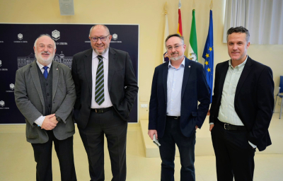 Francisco Muñoz Usano, Manuel Torralbo, Javier Cabeza e Israel Muñoz momentos antes de la presentación.