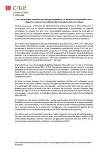 CRUE Universidades Españolas insta a los grupos políticos y MECD a mejorar las condiciones laborales del personal universitario
