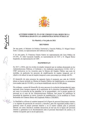 ACUERDO SOBRE EL PLAN DE CHOQUE PARA REDUCIR LA TEMPORALIDAD EN LAS ADMINISTRACIONES PÚBLICAS