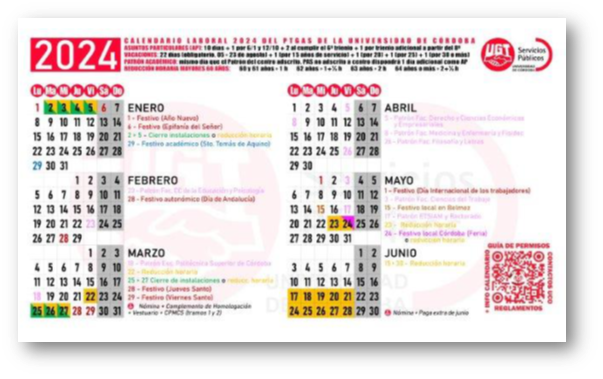 Calendario Laboral del PTGAS 2024